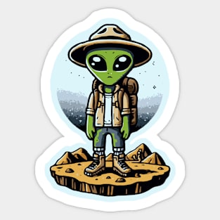 Extraterrestrial Explorer Alien Hiking Adventure Sticker